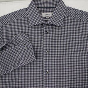 Eton dress shirt men's 16.5 42 Fine twill long sleeve button up check cotton